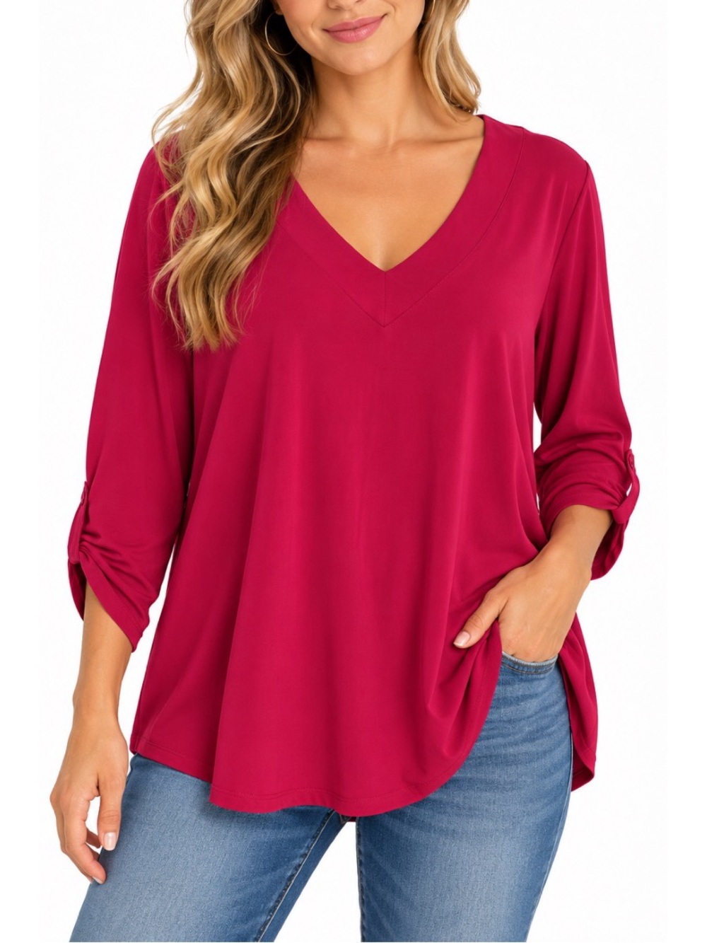 White Birch red long sleeve tunic top- size 1X